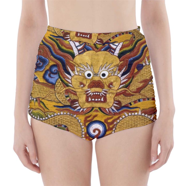 Chinese Dragon Pattern High-Waisted Bikini Bottoms
