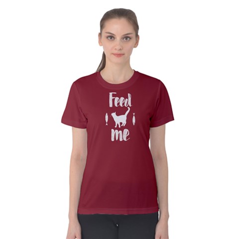 Red Feed Me Cat  Women s Cotton Tee by FunnySaying