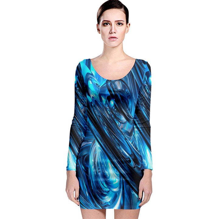 Blue Wave Long Sleeve Bodycon Dress