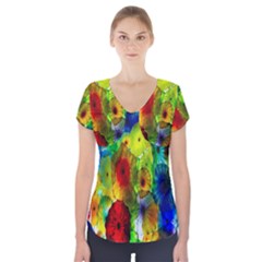 Green Jellyfish Yellow Pink Red Blue Rainbow Sea Short Sleeve Front Detail Top
