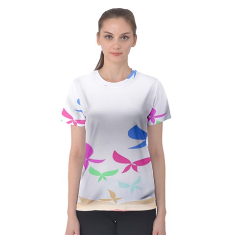 Colorful Butterfly Blue Red Pink Brown Fly Leaf Animals Women s Sport Mesh Tee by Alisyart