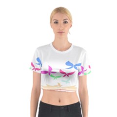 Colorful Butterfly Blue Red Pink Brown Fly Leaf Animals Cotton Crop Top by Alisyart