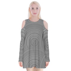 Circular Brushed Metal Bump Grey Velvet Long Sleeve Shoulder Cutout Dress by Alisyart