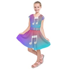 Tunes Sign Orange Purple Blue White Music Notes Kids  Short Sleeve Dress by Alisyart