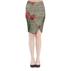 Vintage Tulips Midi Wrap Pencil Skirt by Valentinaart