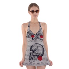 Skull And Rose  Halter Swimsuit Dress by Valentinaart