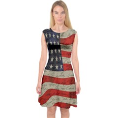 Vintage American Flag Capsleeve Midi Dress by Valentinaart