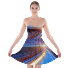 Glow Motion Lines Light Blue Gold Strapless Bra Top Dress