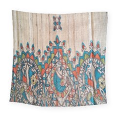 Blue Brown Cloth Design Square Tapestry (large) by Simbadda