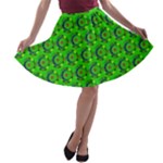 Green Abstract Art Circles Swirls Stars A-line Skater Skirt