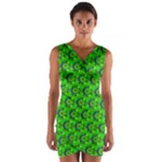 Green Abstract Art Circles Swirls Stars Wrap Front Bodycon Dress