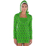 Green Abstract Art Circles Swirls Stars Women s Long Sleeve Hooded T-shirt