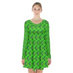 Green Abstract Art Circles Swirls Stars Long Sleeve Velvet V-neck Dress