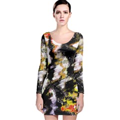 Canvas Acrylic Digital Design Long Sleeve Velvet Bodycon Dress by Simbadda