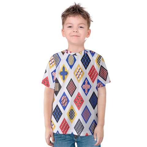 Plaid Triangle Sign Color Rainbow Kids  Cotton Tee by Alisyart
