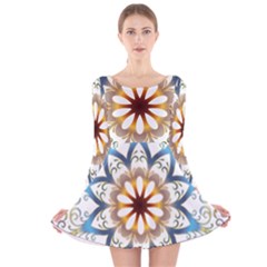 Prismatic Flower Floral Star Gold Green Purple Orange Long Sleeve Velvet Skater Dress by Alisyart