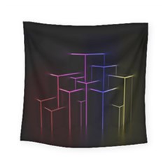 Space Light Lines Shapes Neon Green Purple Pink Square Tapestry (small)