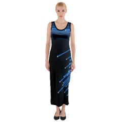 Abstract Light Rays Stripes Lines Black Blue Fitted Maxi Dress