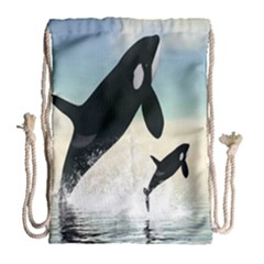 Whale Mum Baby Jump Drawstring Bag (large) by Alisyart