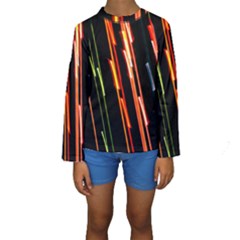 Colorful Diagonal Lights Lines Kids  Long Sleeve Swimwear
