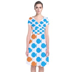 Fish Arrow Orange Blue Short Sleeve Front Wrap Dress by Alisyart