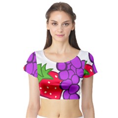 Fruit Grapes Strawberries Red Green Purple Short Sleeve Crop Top (tight Fit)