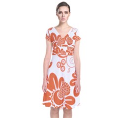 Floral Rose Orange Flower Short Sleeve Front Wrap Dress
