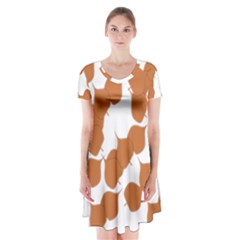 Machovka Autumn Leaves Brown Short Sleeve V-neck Flare Dress by Alisyart