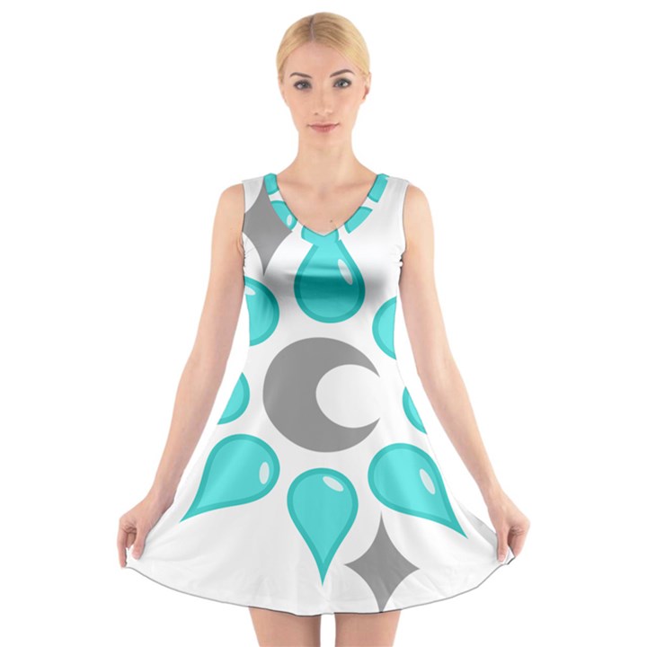 Moon Water Star Grey Blue V-Neck Sleeveless Skater Dress
