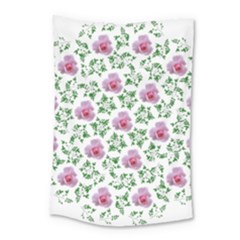 Rose Flower Pink Leaf Green Small Tapestry