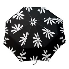 Black White Giant Flower Floral Folding Umbrellas