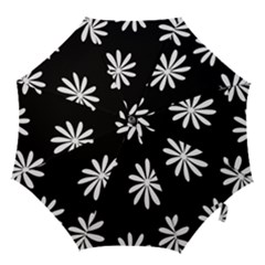 Black White Giant Flower Floral Hook Handle Umbrellas (large) by Alisyart
