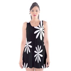 Black White Giant Flower Floral Scoop Neck Skater Dress by Alisyart