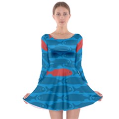 Fish Line Sea Beach Swim Red Blue Long Sleeve Skater Dress by Alisyart