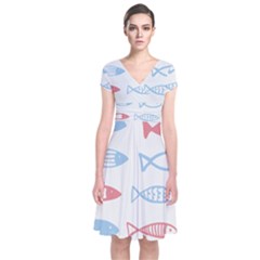 Fish Swim Sea Beach Red Blue White Short Sleeve Front Wrap Dress by Alisyart
