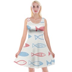 Fish Swim Sea Beach Red Blue White Reversible Velvet Sleeveless Dress by Alisyart