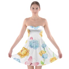 Rose Flower Floral Blue Yellow Gold Butterfly Animals Pink Strapless Bra Top Dress