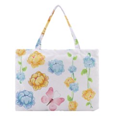 Rose Flower Floral Blue Yellow Gold Butterfly Animals Pink Medium Tote Bag by Alisyart