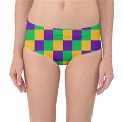 Mardi Gras Checkers Mid-waist Bikini Bottoms by PhotoNOLA