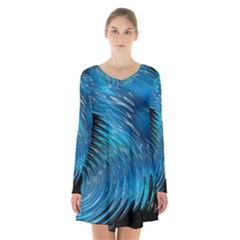 Waves Wave Water Blue Hole Black Long Sleeve Velvet V-neck Dress by Alisyart