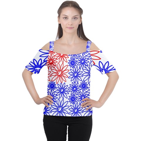 Flower Floral Smile Face Red Blue Sunflower Women s Cutout Shoulder Tee by Alisyart