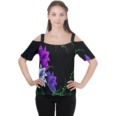 Neon Flowers Floral Rose Light Green Purple White Pink Sexy Women s Cutout Shoulder Tee by Alisyart