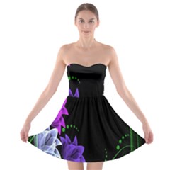 Neon Flowers Floral Rose Light Green Purple White Pink Sexy Strapless Bra Top Dress