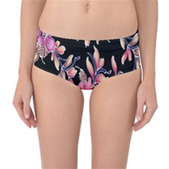 Neon Flowers Rose Sunflower Pink Purple Black Mid-waist Bikini Bottoms by Alisyart