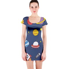 Space Background Design Short Sleeve Bodycon Dress by Simbadda