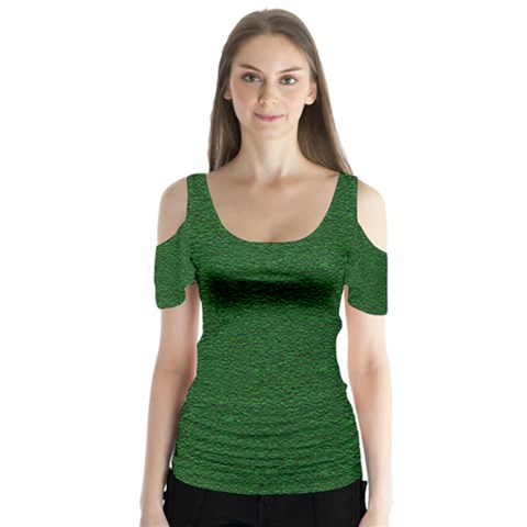 Texture Green Rush Easter Butterfly Sleeve Cutout Tee  by Simbadda
