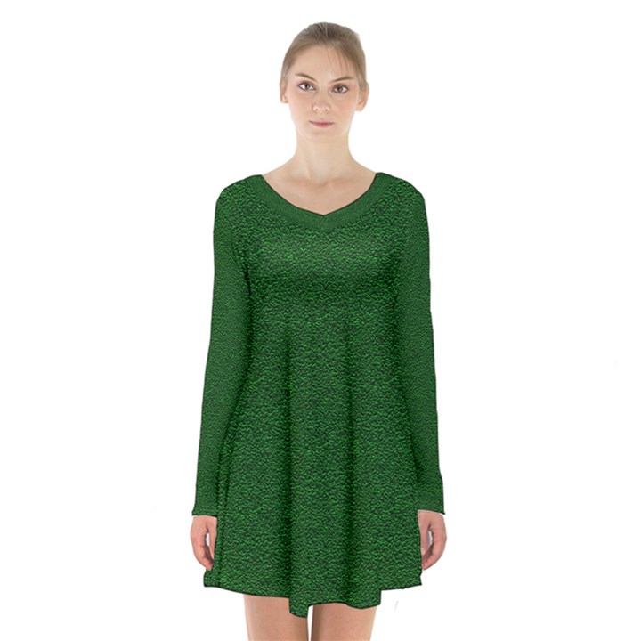 Texture Green Rush Easter Long Sleeve Velvet V-neck Dress