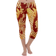 Fabric Pattern Dragon Embroidery Texture Capri Yoga Leggings by Simbadda