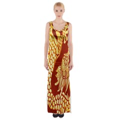 Fabric Pattern Dragon Embroidery Texture Maxi Thigh Split Dress by Simbadda