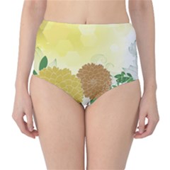 Abstract Flowers Sunflower Gold Red Brown Green Floral Leaf Frame High-waist Bikini Bottoms by Alisyart